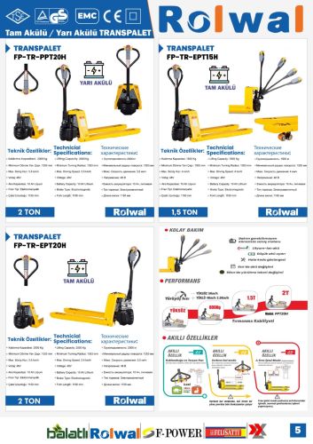 Rolwal 2000 Kg Tam Akülü Transpalet